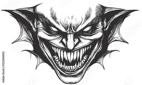 Creepy vampire face icon set, flat style, vector.