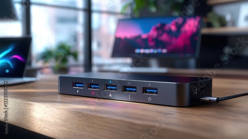 A sleek, multi-port USB hub, a conductor of power, stands ready to orchestrate a symphony of device charging, ensuring your home and office are always connected and powered up.