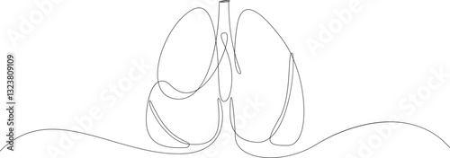 Single continuous line drawing of human lungs. One line human anatomical lungs. Doodle vector illustration.