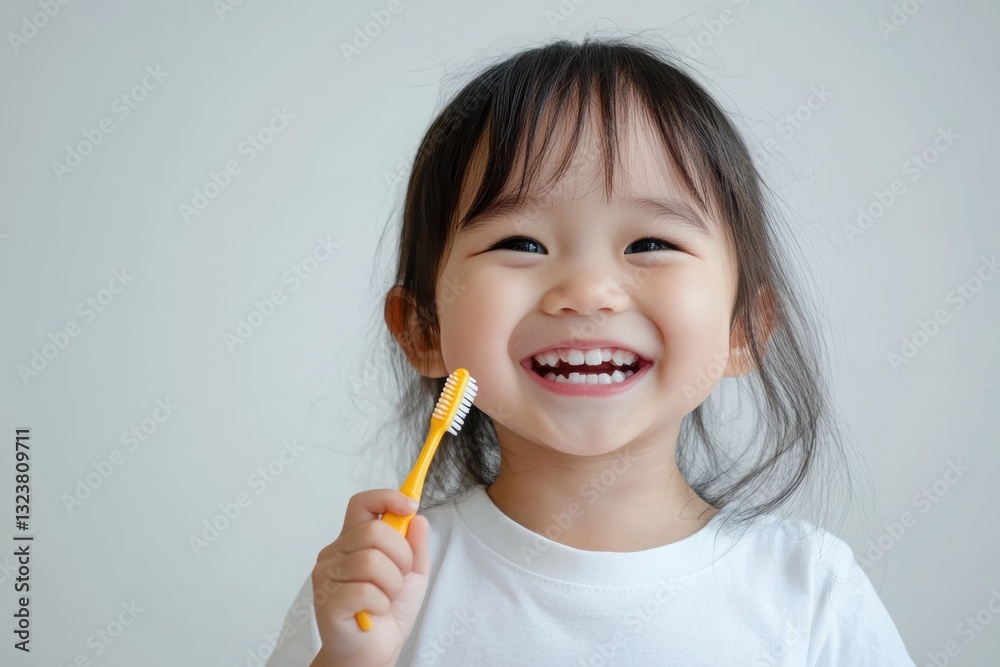 Cheerful Dental Hygiene: An adorable child, radiating joy, smiles brightly while holding a toothbrush, highlighting the importance of dental health Cheerful Dental Hygiene: An adorable child, radiating joy, smiles brightly while holding a toothbrush, highlighting the importance of dental health