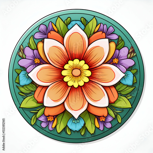 Cartoon flower circle decorative element. on a white background. ai generated image photo