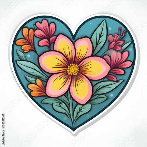 Cartoon flower heart decorative element. on a white background. ai generated image photo