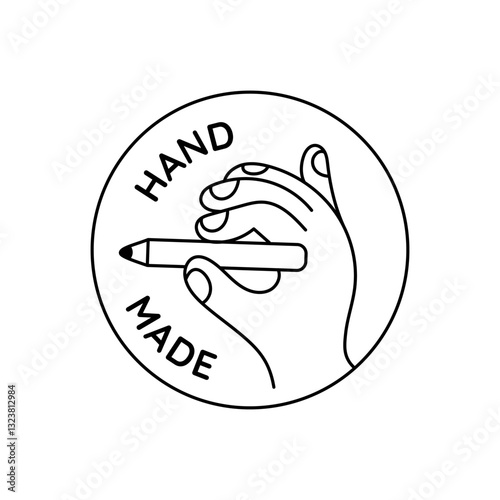 Vector logo design template and badge in simple linear style - handmade badge, hand made  with love - sign for hand crafted packaging products