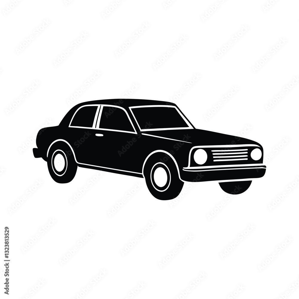 A classic black automobile vector, isolated, shows a vintage car design A classic black automobile vector, isolated, shows a vintage car design