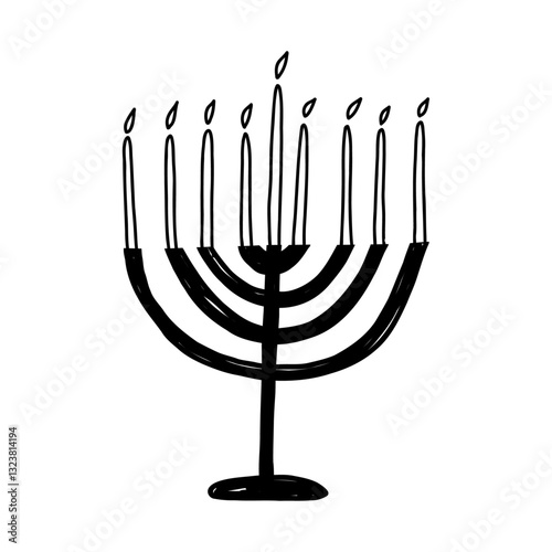 Menorah candles in cute doodle style, vector illustration isolated on white background. Christmas candles in candle holder, hand drawn outline.