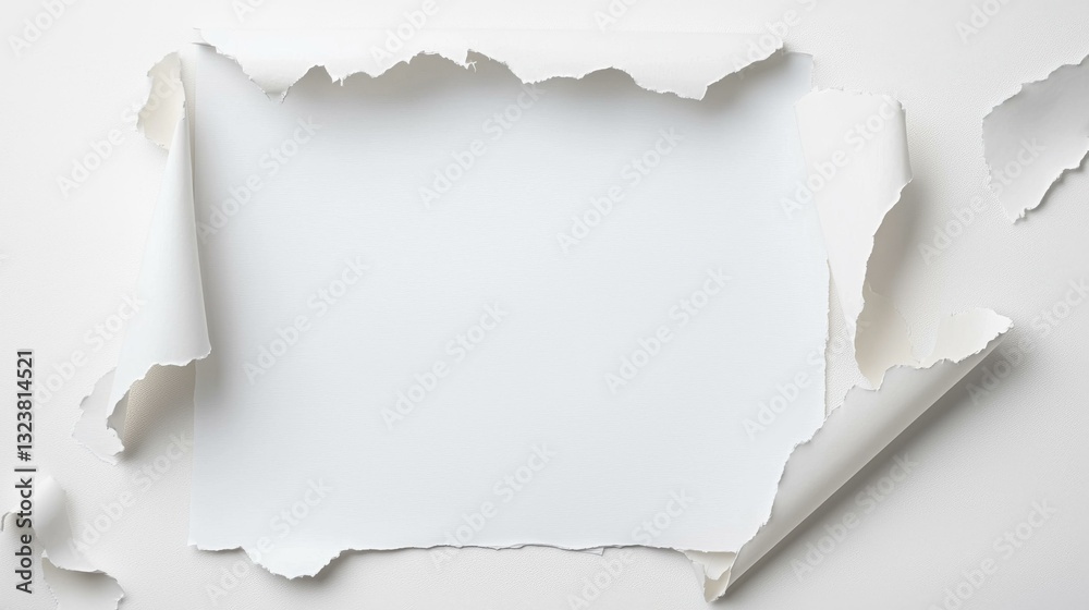 White torn paper edges create a textured frame with space for text or design, perfect for creative projects and backgrounds. White torn paper edges create a textured frame with space for text or design, perfect for creative projects and backgrounds.