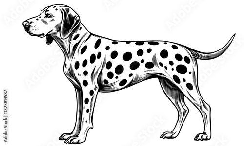 Dalmatian dog profile in monochrome, linear icons set vector.