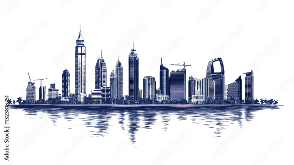 Fototapeta premium dubai skyline with reflection isolated on white background