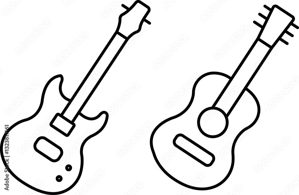 Naklejka premium Electric Guitar Icon Set – Musical Instrument & Rock Music Symbols in EPS