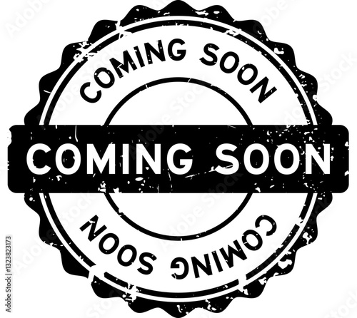 Grunge black coming soon word round seal stamp on white background