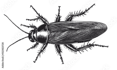 Detailed cockroach insect illustration, pest control linear icons set, vector.