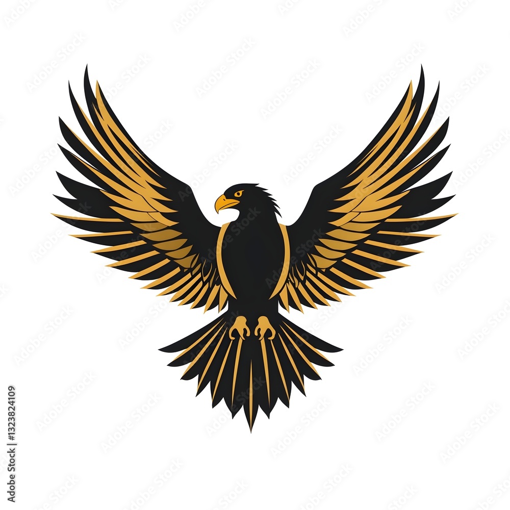 Fototapeta premium Soaring Eagle Emblem: Majestic emblem of an eagle with wings spread wide, a symbol of strength, freedom, and vision, capturing the essence of power and authority.