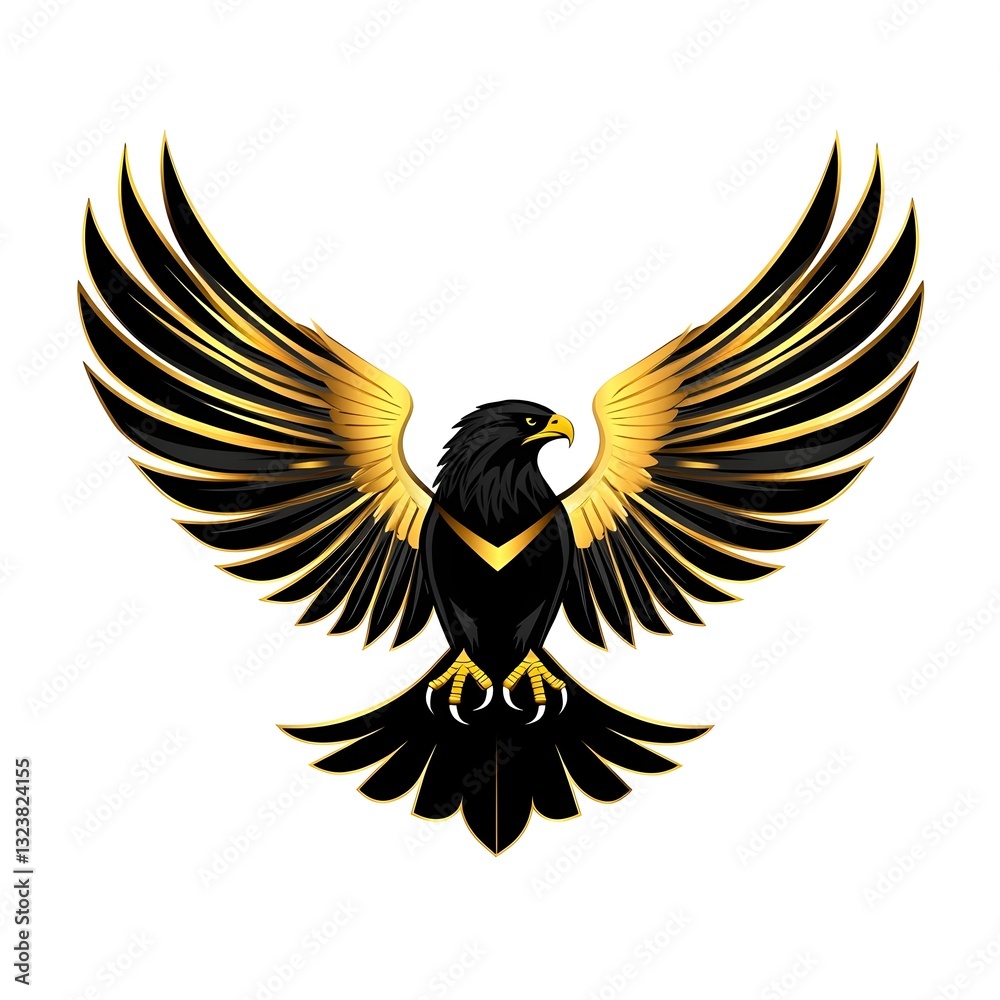 Fototapeta premium Soaring Eagle Emblem: A striking emblem of a majestic eagle, wings outstretched, exuding power, freedom, and grace, perfect for representing strength and authority.