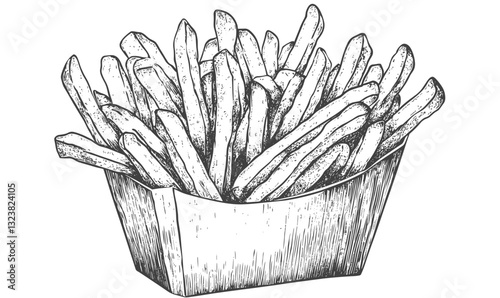 French fries in a box - monochrome flat icons set - vector.