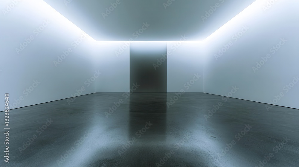 Obraz premium Minimalist Modern Art Gallery Interior with Subtle Lighting and Reflective Floor