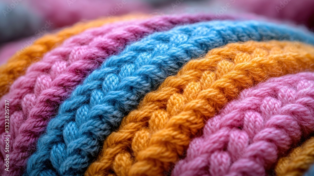Macro View of Knitted Material with Vibrant Pastel Colored Yarns Macro View of Knitted Material with Vibrant Pastel Colored Yarns