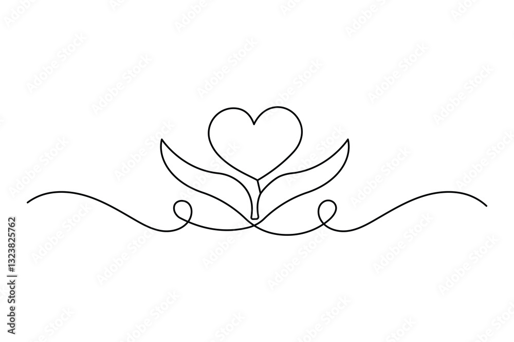 Valentine's Day heart and love continuous one line art drawing outline vector icon Valentine's Day heart and love continuous one line art drawing outline vector icon