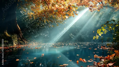 Autumnal Serenity: Sunbeams through the Forest