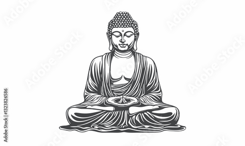 Buddha meditation pose in lotus position, linear vector, flat style, icons set.