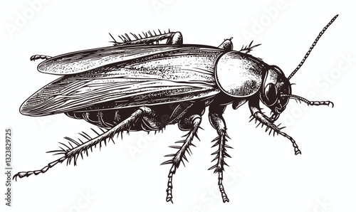 Detailed cockroach illustration in linear style for entomology icons set - vector.