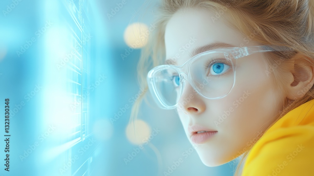 Woman with glasses contemplating the world outside window moment of peaceful reflection Woman with glasses contemplating the world outside window moment of peaceful reflection