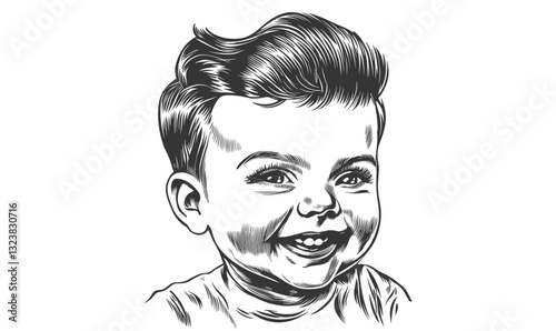 Smiling baby face vector in linear style - icons set.