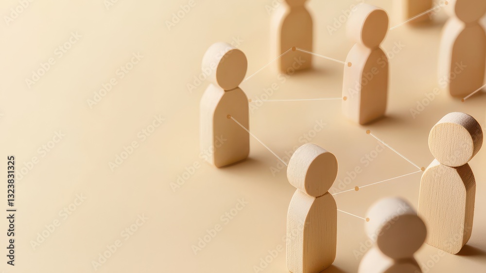 Interconnected Wooden Figures Networking Communication and Social Connection Concept Interconnected Wooden Figures Networking Communication and Social Connection Concept
