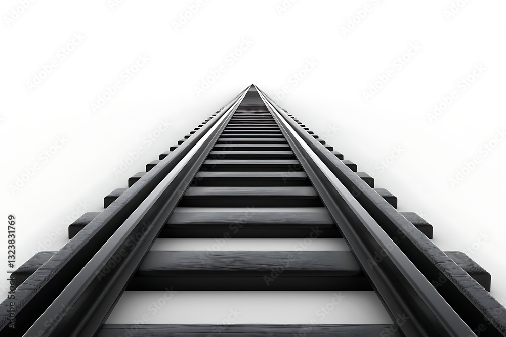 Fototapeta premium Infinite Railway Tracks Perspective on White Background