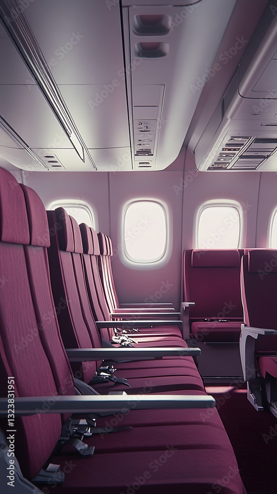 Fototapeta premium Airplane Cabin Interior: Seats, Windows, and Overhead Compartments