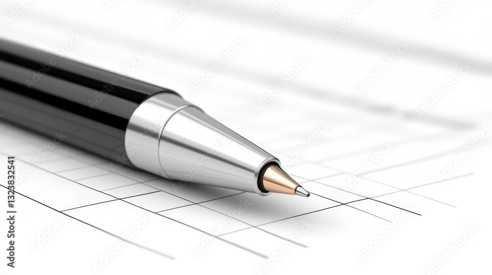 Closeup of pen on blank sheet of paper ready for creative expression