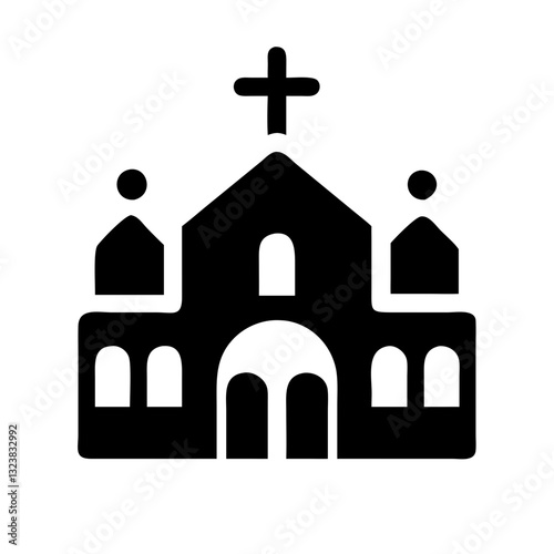 Black silhouette cathedral icon with cross