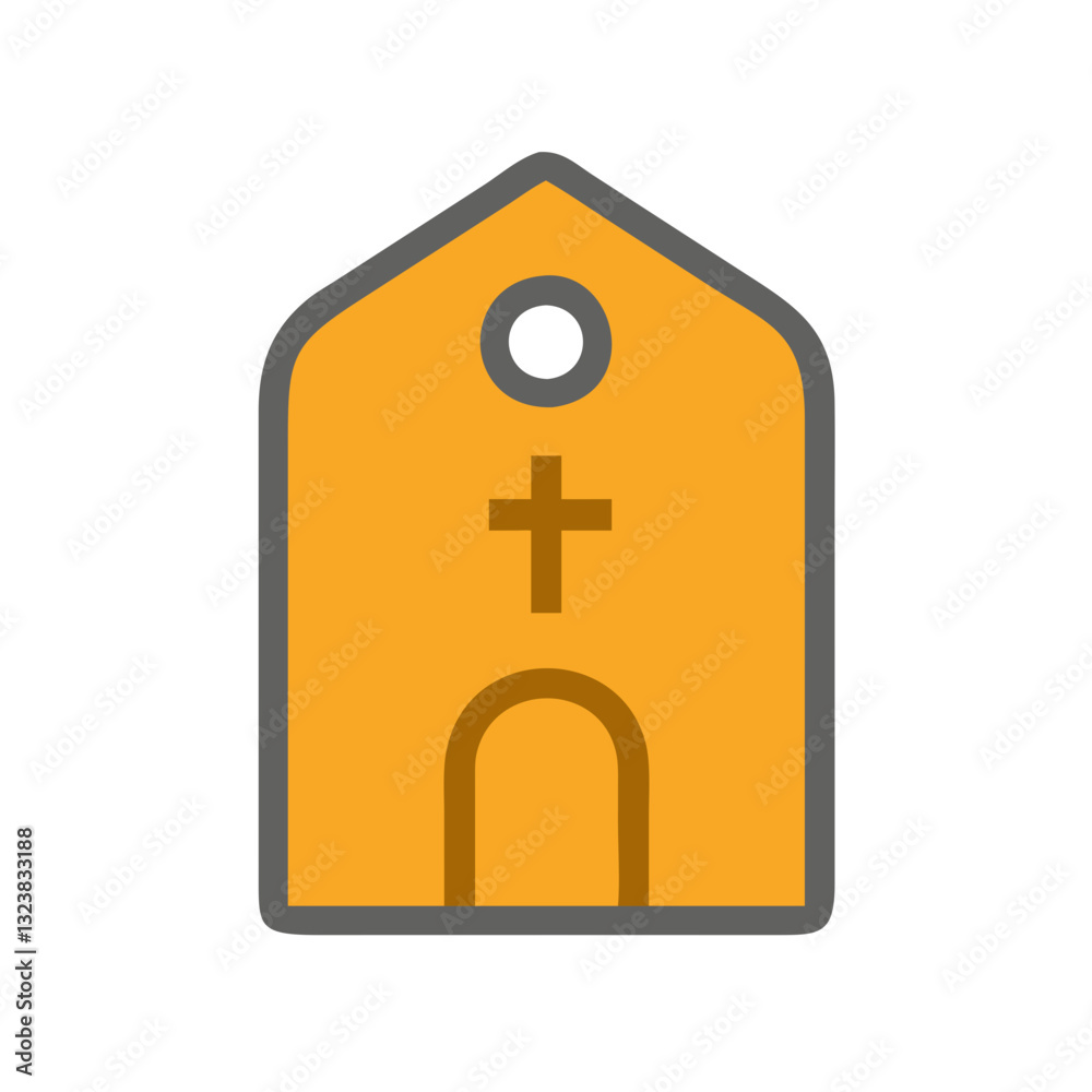 Fototapeta premium Yellow small church icon with arched door