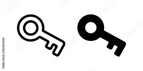 Key icon set. Security and access sign. Lock, unlock, and password symbol. Safe, privacy, and encryption pictogram. Authentication and authorization illustration.