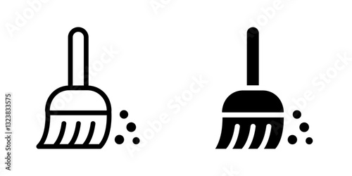 Broom icon set. Cleaning and sweeping sign. Housekeeping, dust, and sanitation symbol. Hygiene, maintenance, and tidy home pictogram. Floor care and organization illustration.