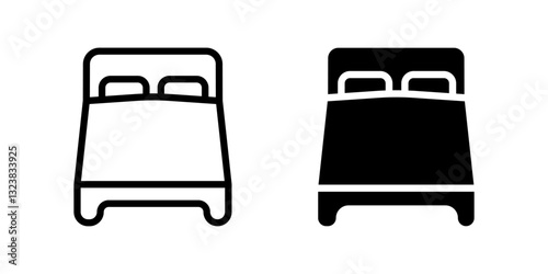 Bed icon set. Sleep and rest sign. Bedroom, furniture, and mattress symbol. Hotel, hospitality, and comfort pictogram. Home and relaxation illustration.