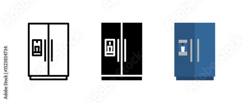 Refrigerator icon set. Kitchen, fridge, and freezer sign. Modern, electric, and cooling symbol. Smart, storage, and beverage pictogram.