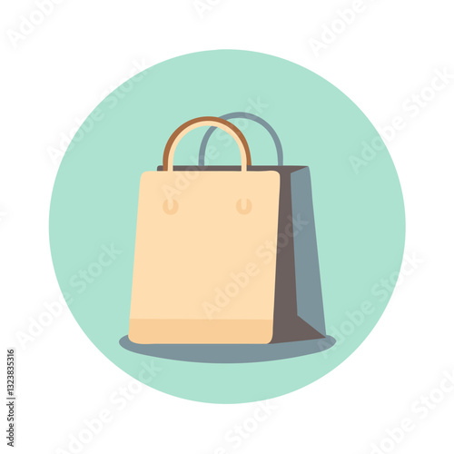 Beige paper shopping bag on circular background