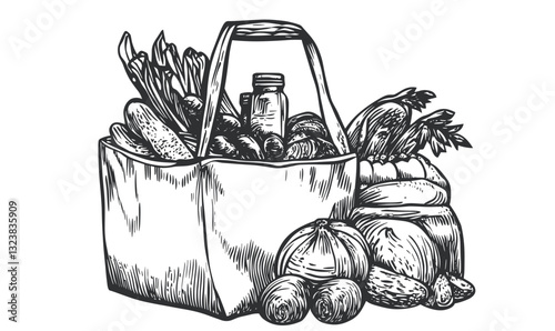 Farmer's market grocery icons set: flat linear vector.