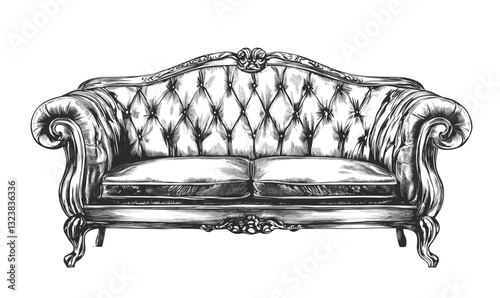 Elegant vintage sofa design, luxurious furniture vector, linear icons set.