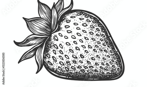 Detailed strawberry illustration, berry art, linear style, icons set, vector.