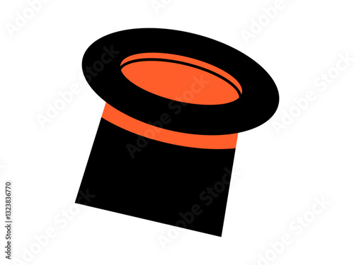 Hand drawn cute cartoon illustration of magic hat. Flat vector wizard classic cap sticker doodle. Vintage black cylinder. Performance trick concept icon. Deception or surprise. Isolated.