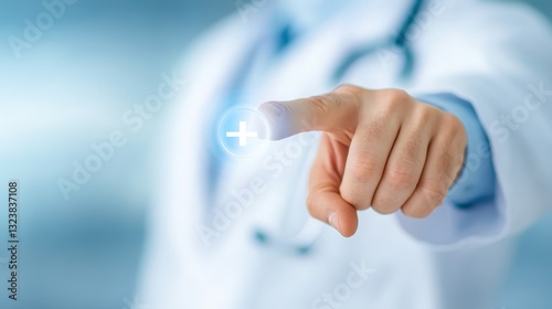 Doctor pointing directly at the camera engaging in medical communication