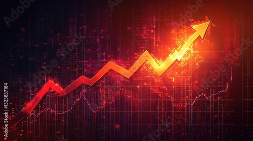 Creative illustration showcasing financial and economic data trends with graphs, charts, and digital elements. Concept of market analysis, growth patterns, and economic forecasting in a modern digital
