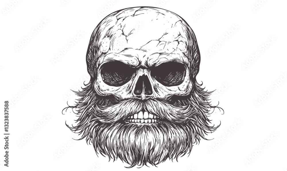 Fototapeta premium Detailed skull with beard design, flat icons set, vector.