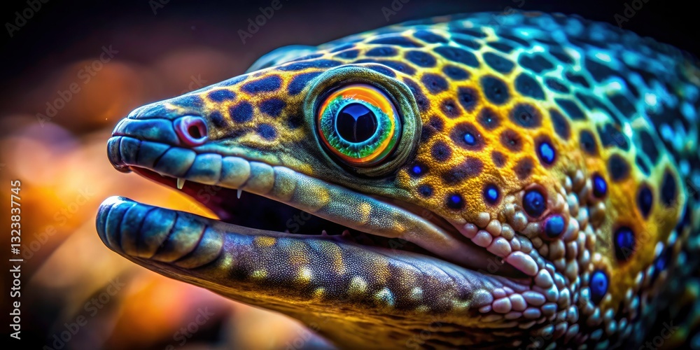 Obraz premium Macro Eel Photography: Close Up Images of Water Snake, Aquatic Life, Underwater World, Eel Texture, Detailed Eel Skin