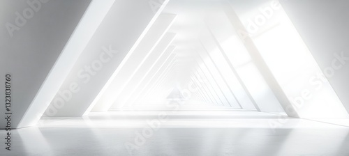 Minimalist Architectural Interior with Triangular Geometric Patterns and Soft Lighting for Modern Display and Sci-Fi Concepts