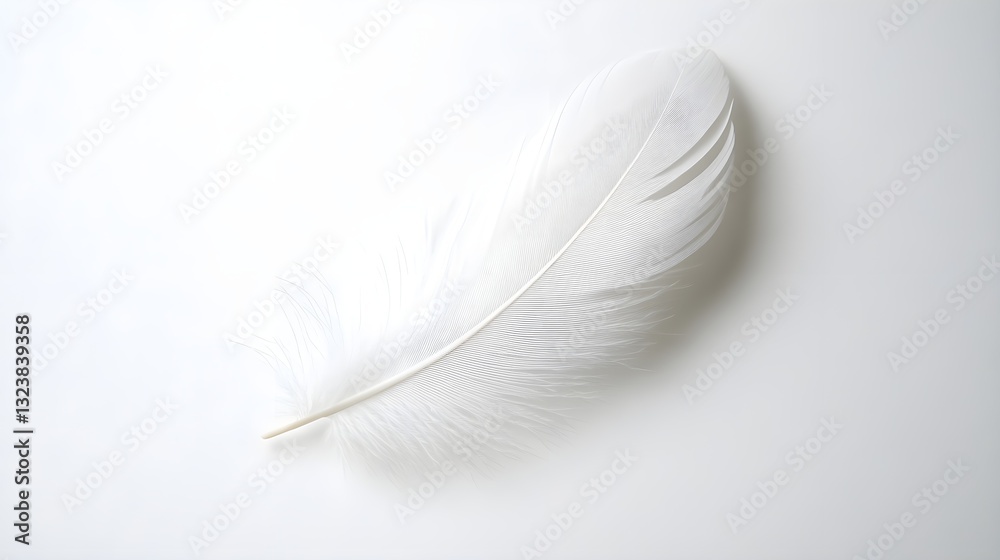 White background with a single white feather, soft and delicate, minimalist and elegant. White background with a single white feather, soft and delicate, minimalist and elegant.