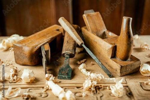 Rusty Old Tools on Wood Hand plane and chisel.