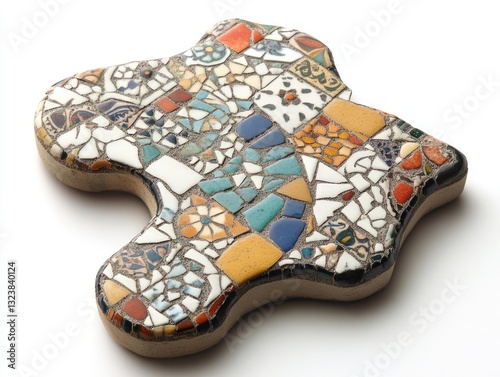 Wallpaper Mural Close-up shot of mosaic tile piece with multiple colors arranged in abstract pattern on white background. Ceramic tile with irregular shape Torontodigital.ca