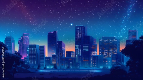 Wallpaper Mural A sleek AI hub at the edge of a sprawling urban city, processing data directly from IoT devices under a starry night sky Torontodigital.ca